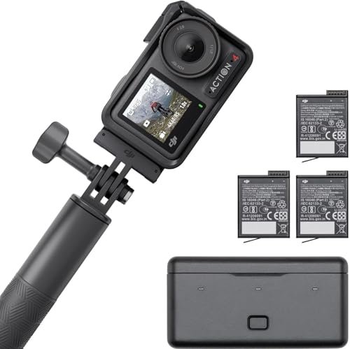 DJI Osmo Action 4 Adventure Combo - 4K/120fps Waterproof Action Camera with a 1/1.3-Inch Sensor, 10-bit & D-Log M Color Performance, Up to 7.5 h with 3 Batteries, Outdoor Camera for Travel, Biking