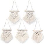 Daruh Craft 5 Pieces Mini Macrame Wall Hanging Decor Handmade Woven Tapestry Tassel Wall Hanging Ornaments Boho Wall Hanging Macrame for Apartment Room Home Office Decoration