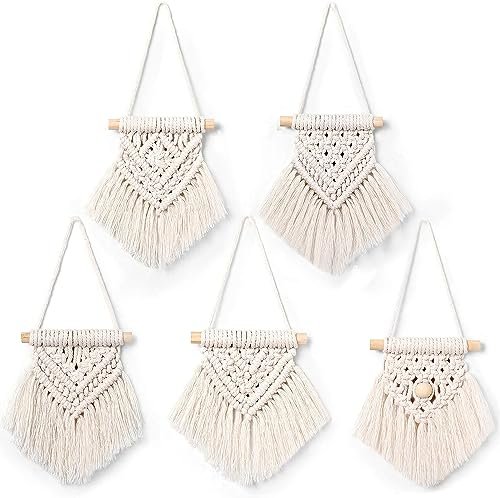 Daruh Craft 5 Pieces Mini Macrame Wall Hanging Decor Handmade Woven Tapestry Tassel Wall Hanging Ornaments Boho Wall Hanging Macrame for Apartment Room Home Office Decoration