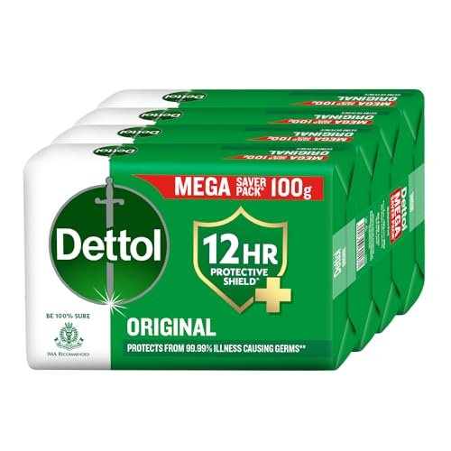 Dettol Original Bathing Soap Bar with 12hr Germ protection (400gm) | Kills 99.99% Germs, 100g (Pack of 4)