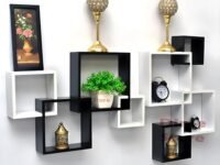 Dime Store Wooden Intersecting Wall Shelves Set of 8 (Standard, Black and White)