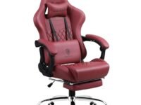 Dowinx Multi-Functional Ergonomic Gaming & Computer Chair – Massage Cushion, Premium PU Leather, Adjustable Neck & Lumbar Pillow for Back Support & Footrest, Home & Office Chair (Maroon)