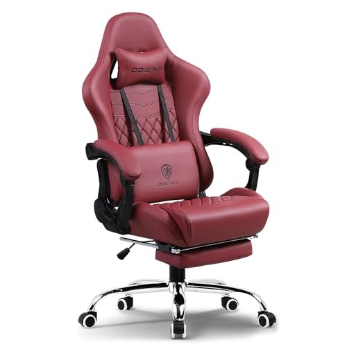 Dowinx Multi-Functional Ergonomic Gaming & Computer Chair – Massage Cushion, Premium PU Leather, Adjustable Neck & Lumbar Pillow for Back Support & Footrest, Home & Office Chair (Maroon)