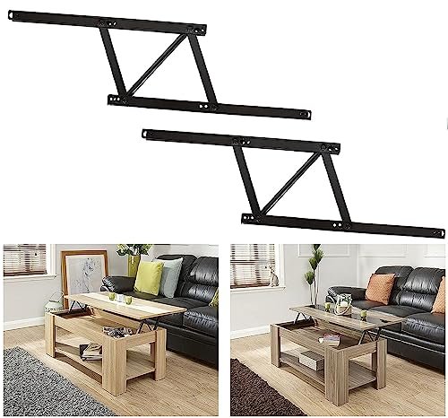 EXPERY 2Pcs Folding Lift up Top Coffee Table Mechanism, Hardware Fitting Hinge, Spring Standing Rack Hinge Lifting Bracket, Multi-Functional Support for Desk Frame Furniture Black Brown