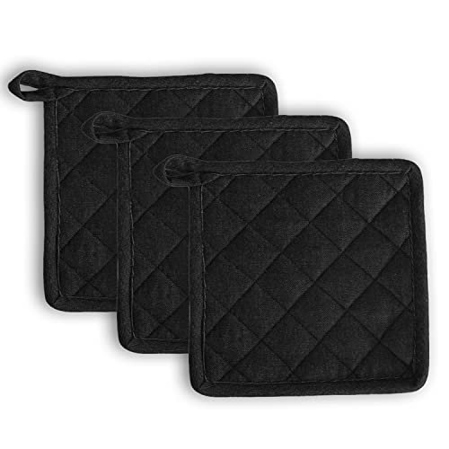 Ecotribe Hot Pot Holder for Kitchen-Heat Resistant Polywaded Cotton Pot Stand, Cooking Pot Holders-Free Size, Pack of 3, Black