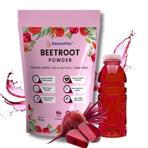 ElectroFizz Freeze Dried Beetroot Powder Nitric Oxide Booster, Superfood for Endurance Building, Vegan, Preservatives Free, Caffeine Free, Pre-workout Supplement- 200 gms (30 plus servings)