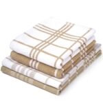 Encasa XO Kitchen Towels and Dish Cloths Sets | Beige Non Terry + Terry Highly Absorbent Cotton Terry Towels | 70x45 cm | Multipurpose for Washing Dishes and Cleaning Pack of 4