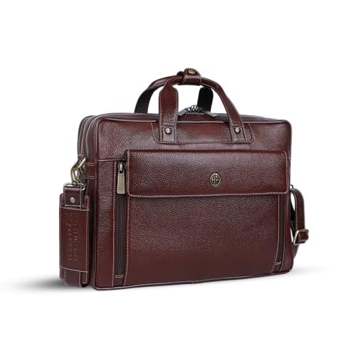 HAMMONDS FLYCATCHER Genuine Leather Office Bag for Men, 15.6" Professional Leather Laptop Bag for Men for Office, Travel, Daily Use, Adjustable Strap & Multi Compartments - 1 Year Warranty - Brown