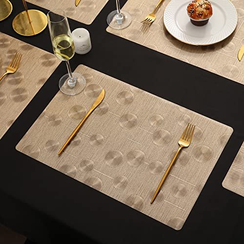 HOKIPO Plastic Shining Dinner Mats Set Of 6 Washable Placemats, Bronze (Ar-3944-Brnz)