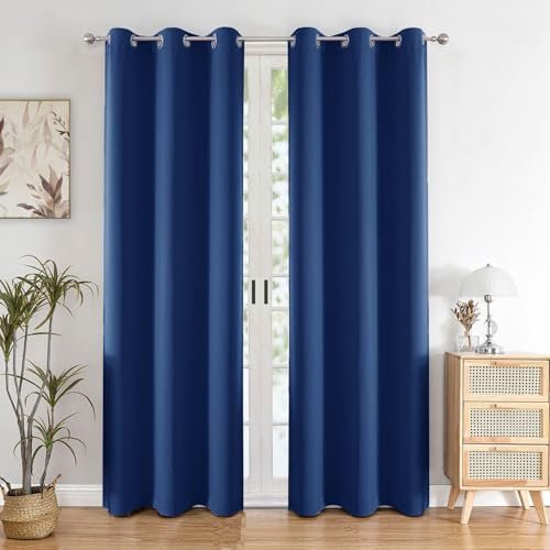 HOMEMONDE Door Blackout 7 Feet Curtain - Privacy and Noise Reduced Curtains with Eyelets, 95% Light Blocking 84 Inch Long Drapes Pack of 2 - (Navy Blue, 213 x 118 CMs)