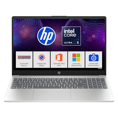 HP 15, Intel Core Ultra 5 125H Laptop (16GB DDR5,1TB SSD) IPS, Anti-Glare, Micro-Edge, 15.6''/39.6cm, FHD, Win11,M365 Basic(1yr),Office Home24,Silver,1.65kg, FHD Camera w/Shutter, Backlit, fd1255TU