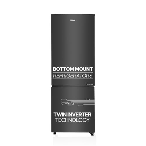 Haier 237 L, 3 Star, 8 In 1 Convertible, Twin Inverter Technology, Bottom Mounted Frost Free Double Door Refrigerator (HEB-243GB-P, GE Black)
