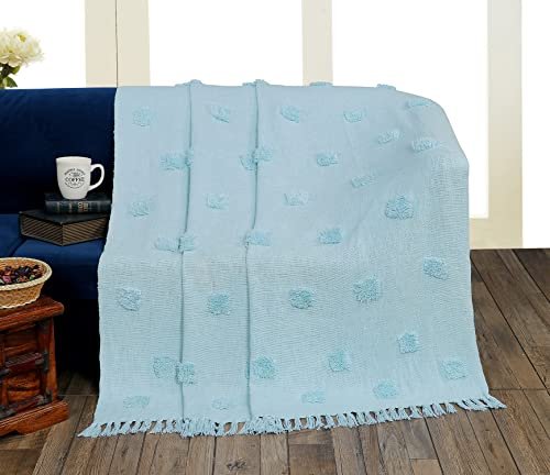 Homitecture Premium 125 x 150 cm Cotton Throw Blanket - Soft & Cozy Sofa and Couch Accent - Trending Home Décor Essential for Extra Comfort, Relaxation, and Style - Blue,Pack of 1