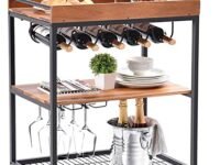 INDIAN DECOR 45171 Classic Wine Bar Cart, Home Bar Serving Carts on Wheels with Wine Rack/Glass Holder, 3 Tiers Kitchen Storage Cart Metal Trolley Industrial Brown 34.7H x 25.6L x 16.1W inches - Black
