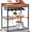 INDIAN DECOR 45171 Classic Wine Bar Cart, Home Bar Serving Carts on Wheels with Wine Rack/Glass Holder, 3 Tiers Kitchen Storage Cart Metal Trolley Industrial Brown 34.7H x 25.6L x 16.1W inches - Black