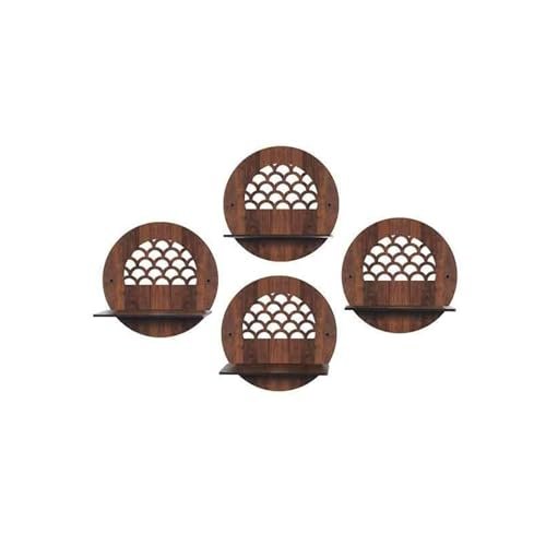 Ingo creation Wall Mounted Shelf for Living Room Stylish MDF Floating Shelf, Freestanding for Living Room, Bedroom, Kitchen - Easy Assembly, Set of 4((Round Shelf)