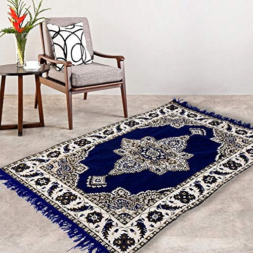Kuber Industries Velvet Super Soft Area Rugs Silky Smooth Bedroom Carpet (4.5 x 3 Feet, Blue, Standard, HS_36_KUBMART019566)