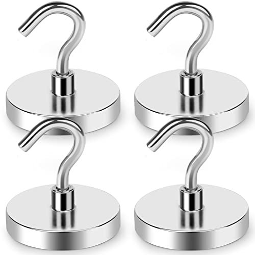 LOVIMAG Magnetic Hooks Heavy Duty, 110 Lb Strong Magnetic Hooks For Cruise Cabins, Strong Magnets With Hooks For Hanging, Toolbox, Cruise Ship Essentials, Locker?Office And Kitchen Etc- 4 Pack,Silver