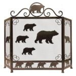Metal Heavy Foldable Fireplace Screen with Bears in Brown Metal Mesh Rustic Western Country Style