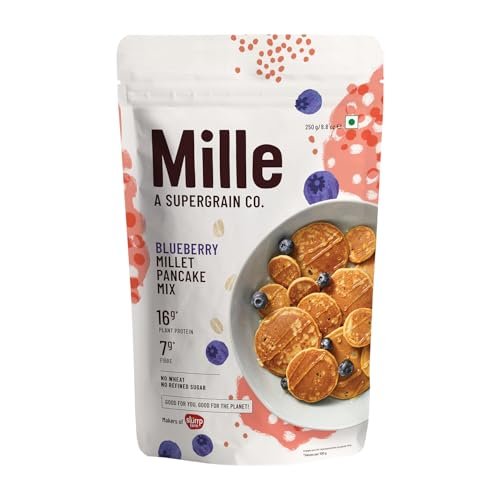 Mille HIGH PROTEIN Blueberry Millet Pancake | NO MAIDA | Eggless | Gluten Free | 16g High Plant Protein | Low Carbs | Low GI Millet Grain | No Refined Sugar | 250 grams