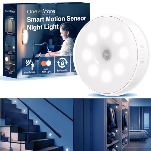 One94Store Motion Sensor Light for Home with USB Charging Self Adhesive LED Nightlight Rechargeable Body Sensor Wall Light for Wardrobe, Bedroom, Stairs, Bathroom, Kitchen(Cool White, Pack of 1)