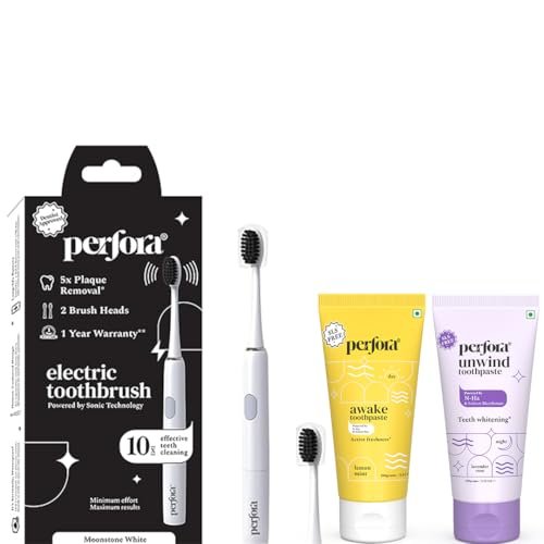 Perfora Electric Toothbrush, 2 Modes, AAA Powered, 2 Brush Heads, 90 Days Battery, For Men, Women & Kids, 002 - White (Brush-Toothpaste Combo) - 3 Count