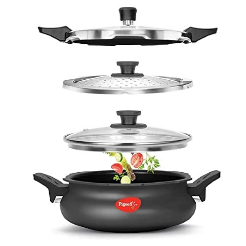 Pigeon by Stovekraft All in One Super Cooker 620-H 3 Litre Hard Anodised Outer Lid Pressure Cooker (Black, Aluminium)