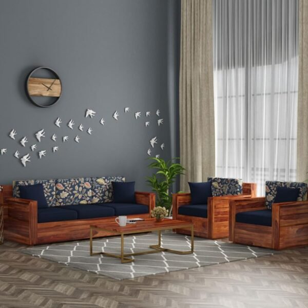 Porash Furniture Solid Sheesham Wood 5 Seater Sofa Set for Living Room Hall Office Hotel Wooden 3+1+1 Seater Sofa Furniture (Honey Finish)