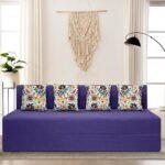 SOFA SANCTUARY 4-Person Sofa Cum Bed Jute Fabric- Washable Cover- Including 4 Cushion - 6' X 6' Ft (Purple Color) Perfect for Home & Office for Guests