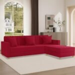 SOFA SANCTUARY-4 Seater - L Shape Convertible Sofa Set for Living Room Furniture Set, Modular Sectional Couch for Small Space, Upholstery-Velvet Fabric (Red)