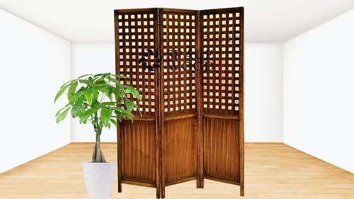 SPACE WOOD Wooden Partition for Living Room | Room Divider for Office Panel | Wall Separator 6 Feet | Partitions and Dividers (3 Panel)