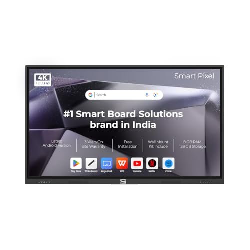 Smart Pixel 75 Inches 4K UHD Touch Screen UltraTouch Display Interactive Flat Panel Monitor 3840 x 2160 Pixels Android 14 Ideal for Schools,College,Institute,Home&Office|8GB 128GB|