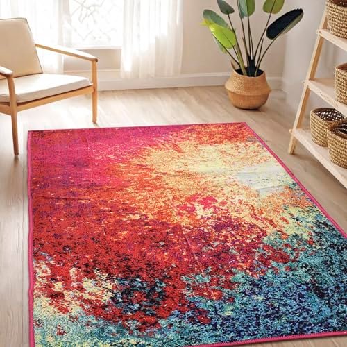 Status Contract Rugs for Living Room|(4x6ft) 3D Printed Carpet for Living Room Decor|Anti Skid Backing Home Essential| Boho Rugs for Living Room (Vintage 409), Polyester, Multicolor, Rectangular