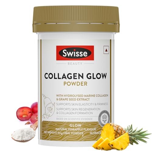 Swisse Collagen Glow - Hydrolysed Marine Collagen Powder (Type I and III) with Grape Seed for Enhanced Skin Elasticity and Firmness - Australia’s No.1 Beauty Nutrition Brand (30 Servings)