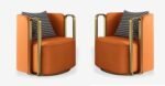 T&T Co. Swivel Luxury Revolving Swivel Chair with Pure SS Armrest with Pillow Single Seater Sofa Chair Accent Chair Premium Fabric Living Room Lounge Bedroom. (7) Orange, Set of 2 Chairs