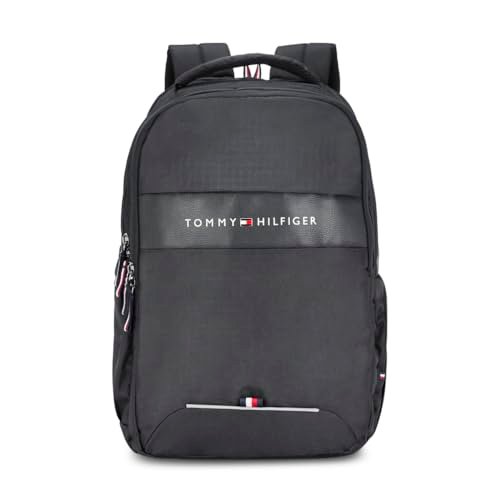 Tommy Hilfiger Joshua Polyester Unisex 15 Inch Laptop Backpack - Black | 21 Ltr Capacity| Padded & Adjustable Strap | Water Resistant | 3 Compartment | Water Bottle Holder | USB Cable holder Pocket