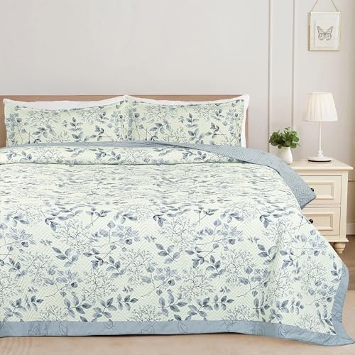 VAS COLLECTIONS Ultrasonic Bedcover Bedsheet Quilt Bedspread with 2 King Size Pillow Covers 90 x 100 inches Decorative Bed Cover King Size (Floral, White and Black)