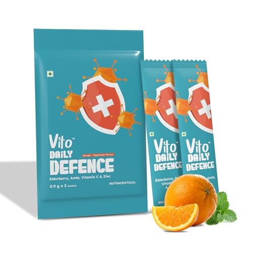 Vito Daily Immune Boost Powder Blend - Elderberry, Zinc, Amla, Vitamin C - Plant-Based Sachets for Direct Defense and Personal Wellbeing (Pack of 1, 2 Sachets)