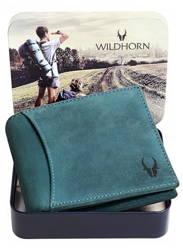 WildHorn Blue Leather Wallet for Men I 9 Card Slots I 2 Currency & Secret Compartments I 1 Zipper & 3 ID Card Slots