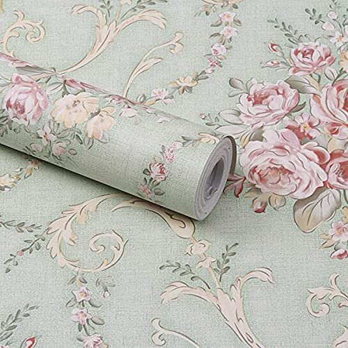 ZANIC Floral Wall Stickers DIY (45 x 500 cm) Floral Damask Self Adhesive, Living Room, Bedroom, Sofa Background Decal (45 x 500 CM, Sage Green)