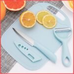 wolpin Plastic Large Chopping Cutting Board for Kitchen (3 PC Set) Vegetables, Fruits & Cheese, with Knife and Vegetable Peeler BPA Free, Eco-Friendly, Anti-Microbial (25 x 18 cm)