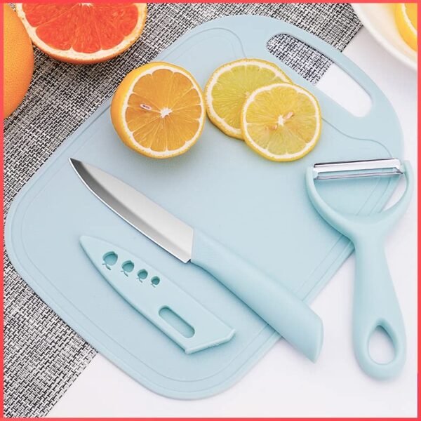 wolpin Plastic Large Chopping Cutting Board for Kitchen (3 PC Set) Vegetables, Fruits & Cheese, with Knife and Vegetable Peeler BPA Free, Eco-Friendly, Anti-Microbial (25 x 18 cm)