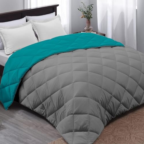 AYKA Reversible Comforter 220 GSM Microfiber Reversible AC Comforter/Blanket for Winter/Quilt/Duvets for King Size Double Bed Comforter (90 * 100, Teal & Grey)| TC - 220