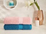 Amazon Brand - Solimo 100% Cotton 2 Piece Bath Towel Set, 500 GSM (Turquoise Blue and Baby Pink)