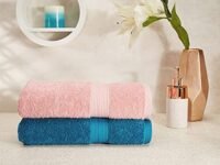Amazon Brand - Solimo 100% Cotton 2 Piece Bath Towel Set, 500 GSM (Turquoise Blue and Baby Pink)