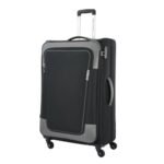 American Tourister ICOR (Large) 82cms|Carry On Trolley Bag for Travel|Wet Pocket| Expandable|Polyester Luggage|Combination Lock|4 Wheel Spinner Suitcase for Men & Women (Black)|Light Weight & Durable