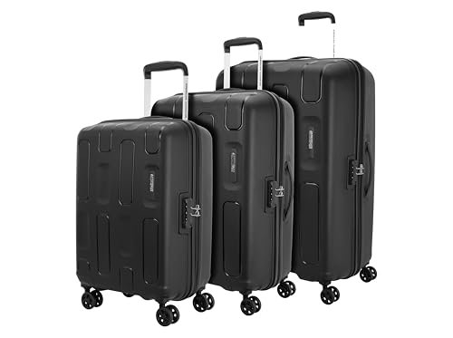 American Tourister Ivy 2.0-8 Wheel, 3PC Set (Small + Medium + Large) Hard PP Suitcase for Travel/Trolley Bag for Travel/Travel Bag with Combination Lock & Smooth Sliding Double Wheel - Black