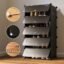 BOXJOY 𝟓 𝐒𝐡𝐞𝐥𝐟 Shoe Rack with Door 𝐌𝐚𝐠𝐧𝐞𝐭𝐬 & 5 𝐇𝐨𝐨𝐤 𝐒𝐭𝐞𝐞𝐥 𝐇𝐨𝐥𝐝𝐞𝐫 for Home Storage PP Plastic Box Organizer with Metal Door Frame, Chappal Slipper Sandals Stand (Black)