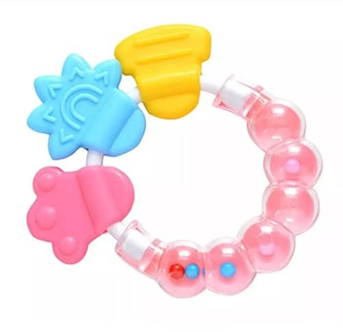 BabyGo Baby Rattle Teething Toys, Soft and Natural Teether for Baby, BPA Free, Silicone Teether Relief Soothing Sore Gums Chew Infants (1 Pc)