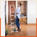 Bathla Advance 6-Step Foldable Aluminium Ladder for Home | Heavy Duty & Anti-Slip Steps | 5 Year Manufacturer Warranty | with Sure-Hinge Technology (Orange)